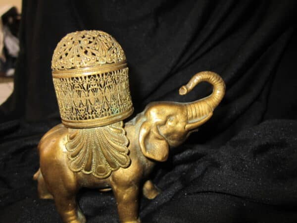19th Century Oriental Gilt Bronze Elephant Incense Burner Antique Metals 3
