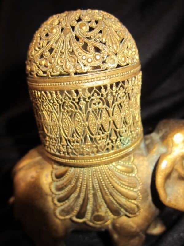 19th Century Oriental Gilt Bronze Elephant Incense Burner Antique Metals 4