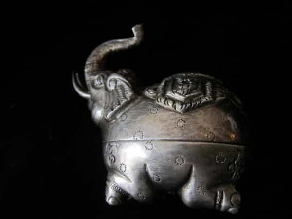 Vintage Asiatic Silver Elephant Trinket Pop silver, asiatic, elephant, trinket box Antique Silver 5