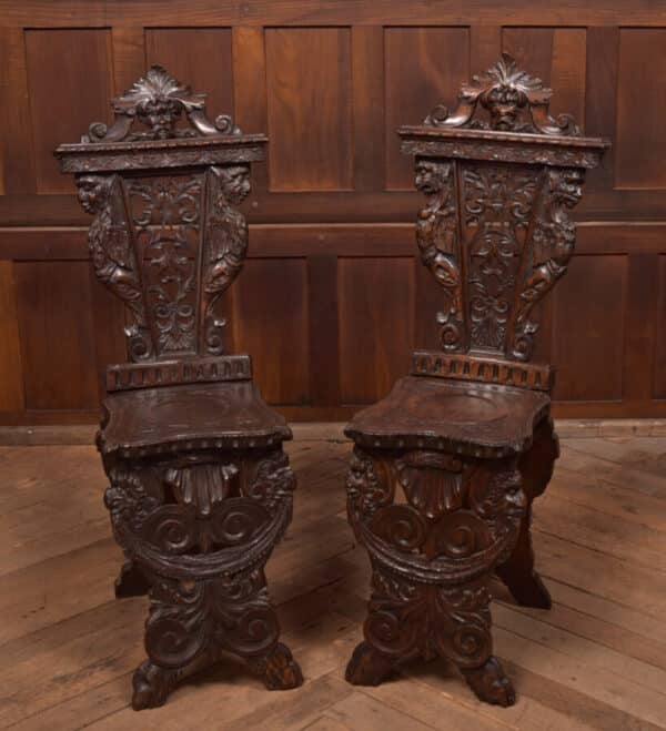 Pair Of Italian Carved Hall Chairs SAI2434