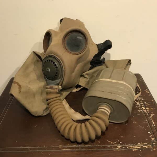 Gas mask with shoulder bag circa 1940