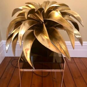 Maison Jansen Gold Brass Palm Leaf Table Lamp, Original Rare Iconic brass palm tree Antique Lighting 3