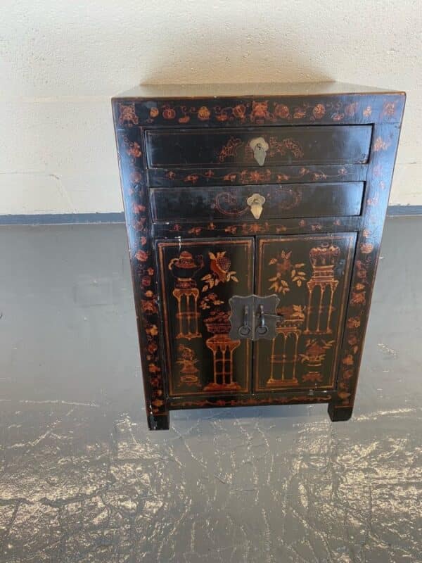 Chinese Black Lacquer Side Cabinet - Image 4