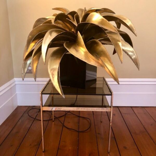 Maison Jansen Gold Brass Palm Leaf Table Lamp, Original Rare Iconic brass palm tree Antique Lighting 5