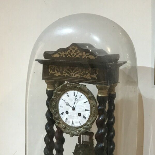 French Portico clock under glass dome - Image 4