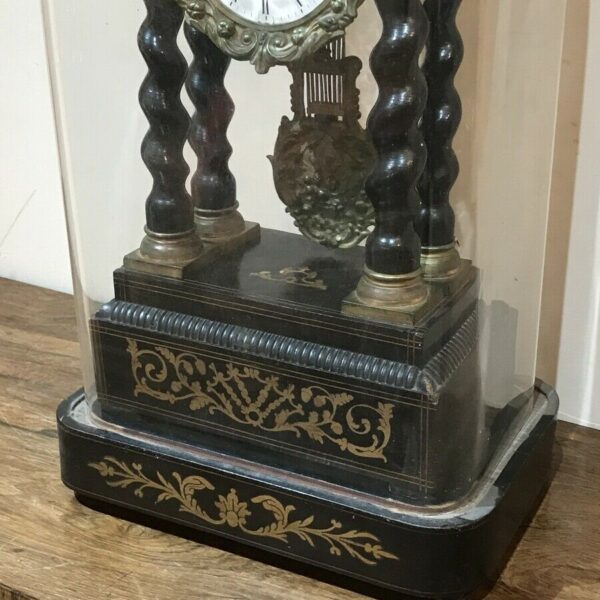 French Portico clock under glass dome - Image 2