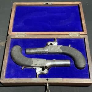 H Nock of London matched pair Boxed pistols. Antique Guns