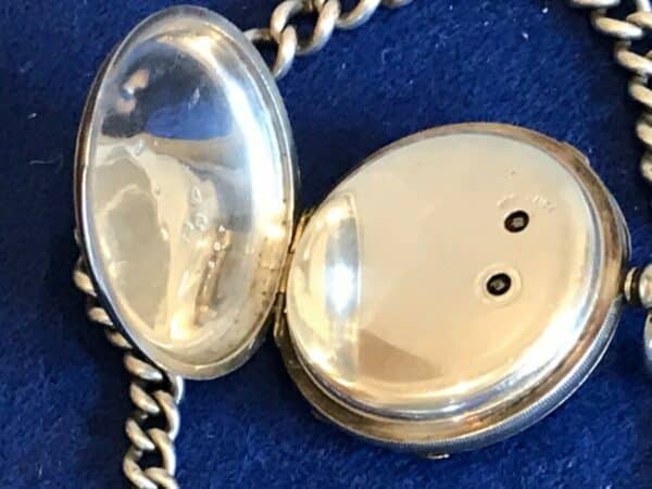 Silver cased chronograph key wind pocket watch + chain - Image 5