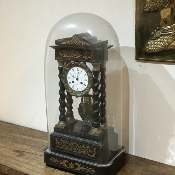French Portico clock under glass dome - Image 6