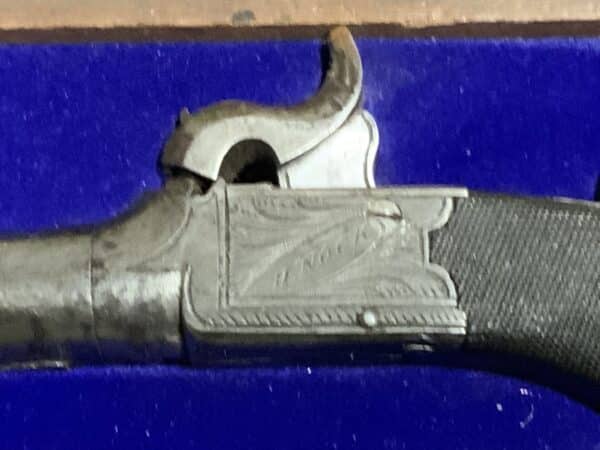 H Nock of London matched pair Boxed pistols. Antique Guns 4