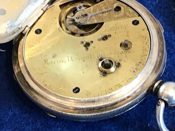 Silver cased chronograph key wind pocket watch + chain Antique Clocks 8