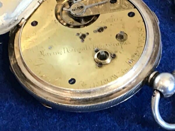 Silver cased chronograph key wind pocket watch + chain Antique Clocks 9