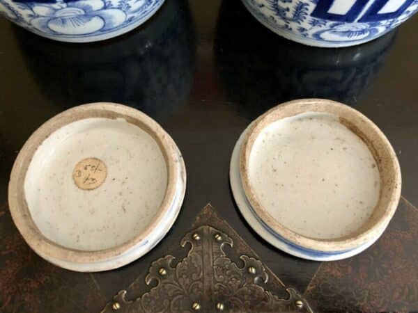 Pair Of Chinese Marriage or Ginger Jars, Double Happiness, Lidded Blue & White blue & white Antique Ceramics 8
