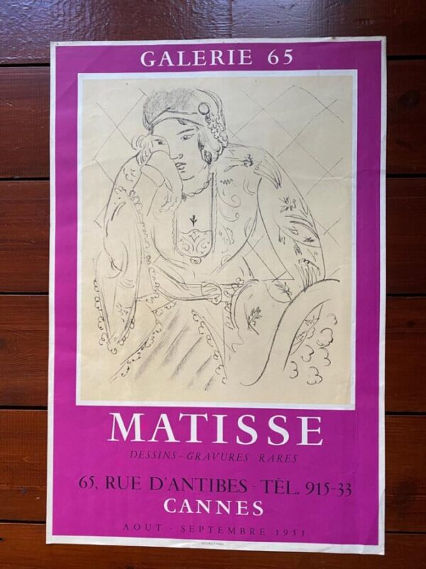 Original Henri Matisse 1955 Vintage Exhibition Poster, Galerie 65, Cannes
