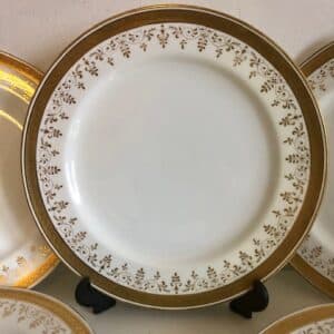 Eight Antique Mintons Dinner Plates White & Gold Made for F & C Osler London Antique dinner plates Antique Ceramics