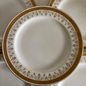 Six Antique Mintons Dinner Plates White & Gold Made for F & C Osler London Antique Porcelain Antique Ceramics