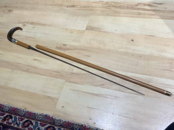 Gentleman’s walking stick sword stick with silver collar 1914