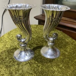 Solid silver Chester Hallmark for 1908 pair of matching Vases Antique Vases