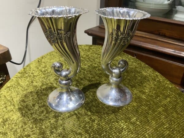 Solid silver Chester Hallmark for 1908 pair of matching Vases Antique Vases 3
