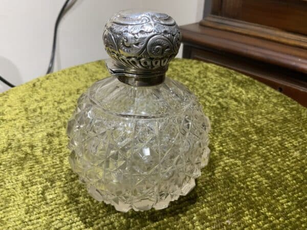 Silver topped cut glass cent bottle Antique Silver 3