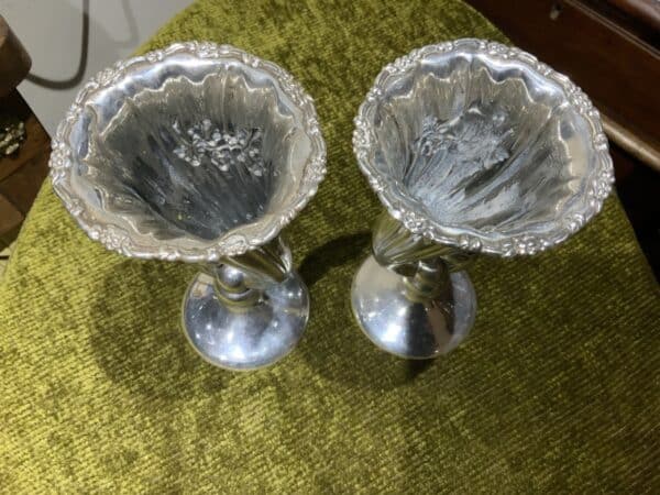 Solid silver Chester Hallmark for 1908 pair of matching Vases Antique Vases 5
