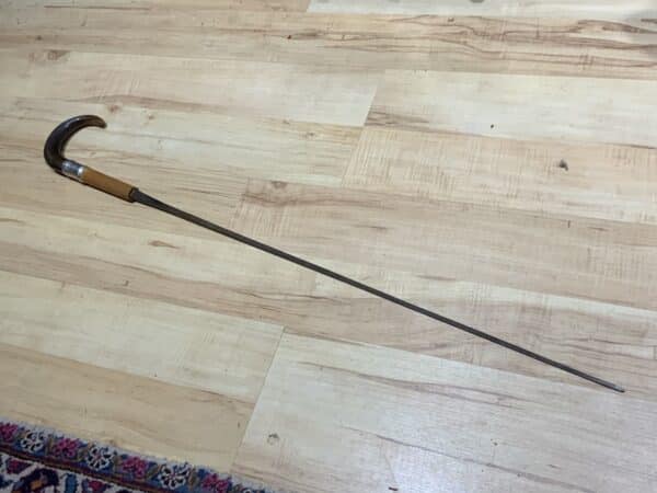 Gentleman’s walking stick sword stick with silver collar 1914 - Image 4