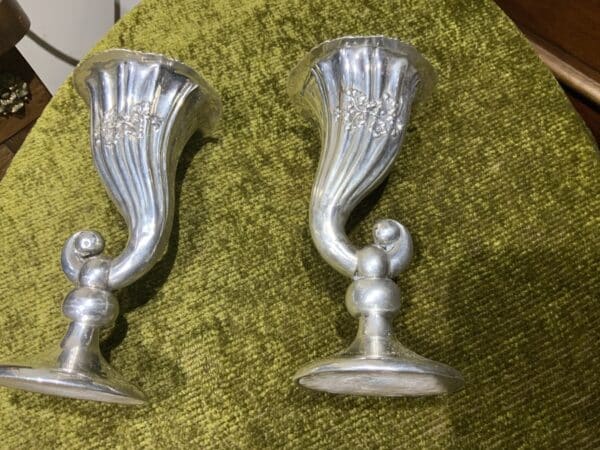 Solid silver Chester Hallmark for 1908 pair of matching Vases Antique Vases 7