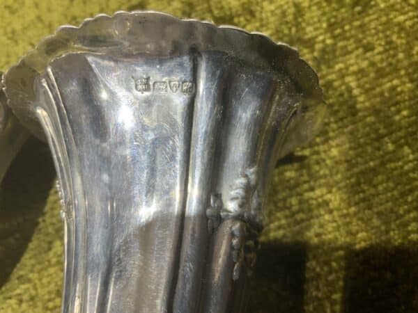 Solid silver Chester Hallmark for 1908 pair of matching Vases Antique Vases 9