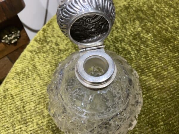 Silver topped cut glass cent bottle Antique Silver 9