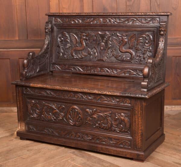 Victorian Oak Hall Bench SAI2552 - Image 5