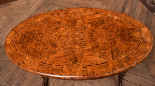 Victorian Burr Walnut Oval Stretcher/ Side Table SAI2566 - Image 5