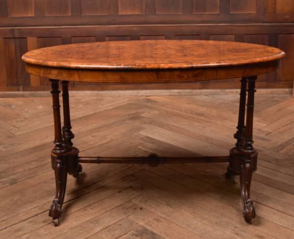 Victorian Burr Walnut Oval Stretcher/ Side Table SAI2566