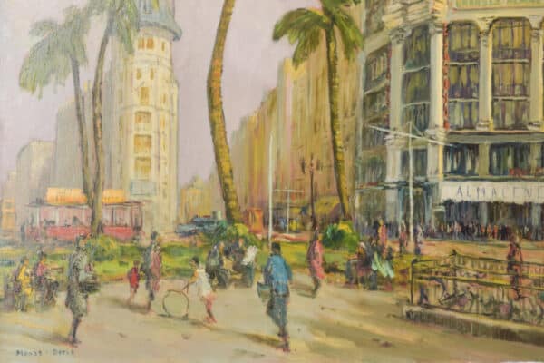 Large Cityscape Painting – Barcelona Antique Art 5