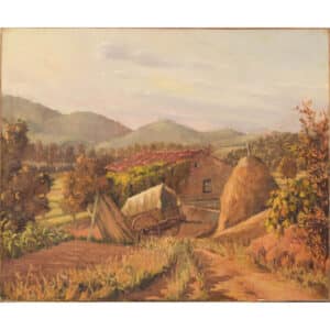 Impressionist Farmyard Landscape Antique Art
