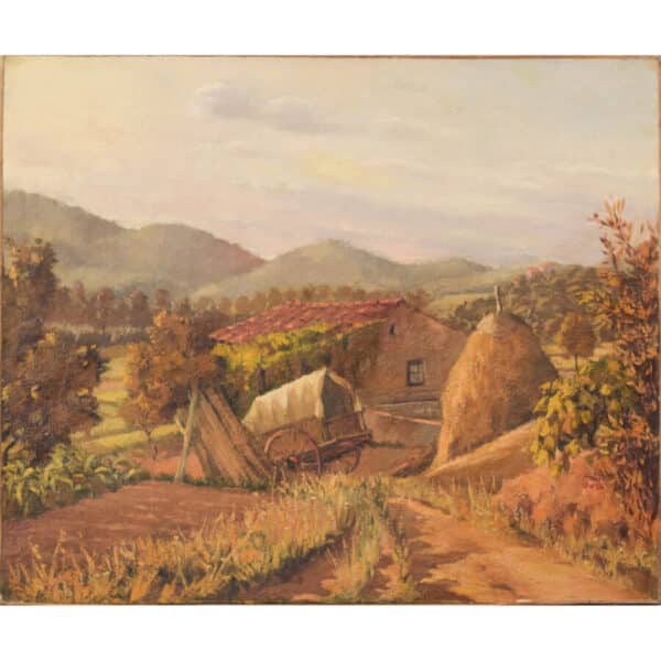 Impressionist Farmyard Landscape Antique Art 3