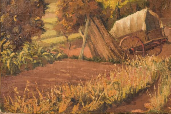 Impressionist Farmyard Landscape Antique Art 8