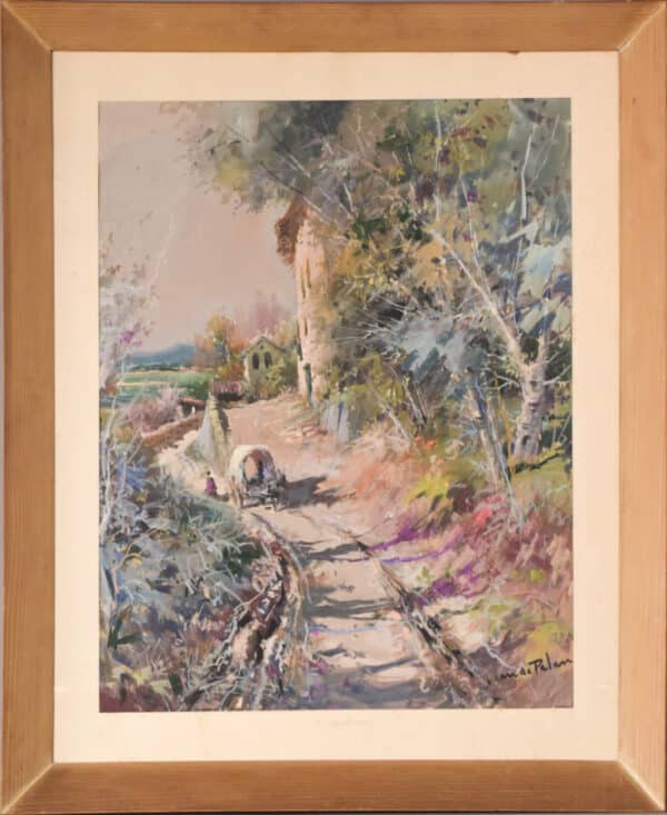 Juan de Palau Buixo – Large Watercolour Landscape with Cart Juan de Palau Buixo Antique Art 4