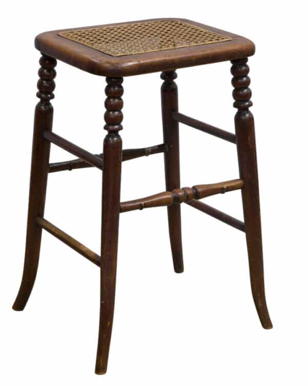 A beech framed tall stool with caned top on slender turned legs Antique Furniture 3