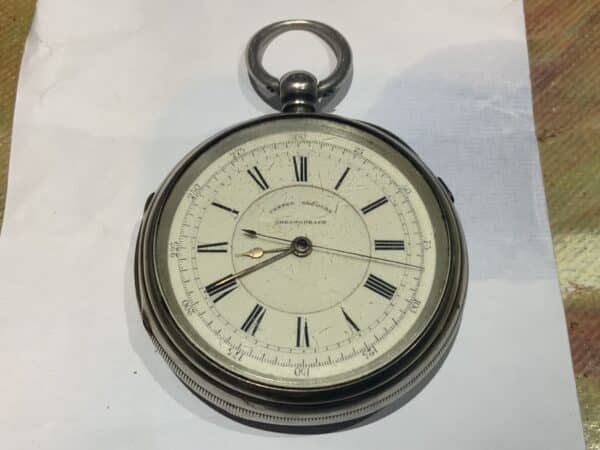 Chronograph Silver cased Coventry pocket watch Antique Clocks 3