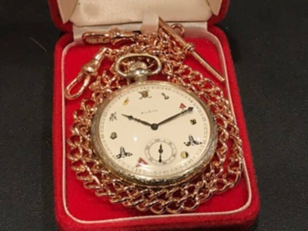 Elgin Masonic pocket watch and chain Antique Clocks 3