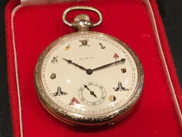 Elgin Masonic pocket watch and chain Antique Clocks 5