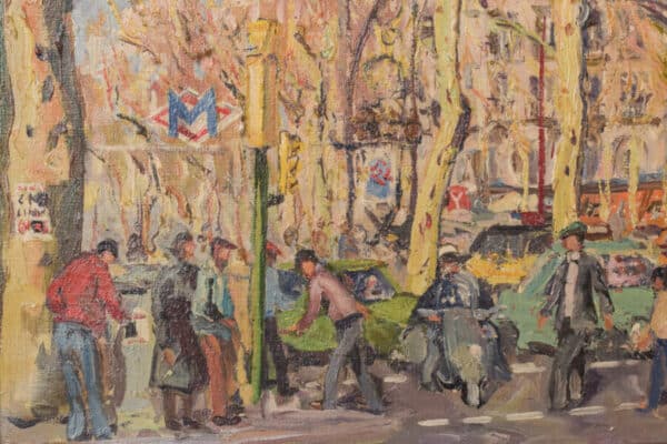 Barcelona Street Scene, ‘Passeig de Gràcia. Plaça de Catalunya’ – Oil on Canvas Barcelona Antique Art 6