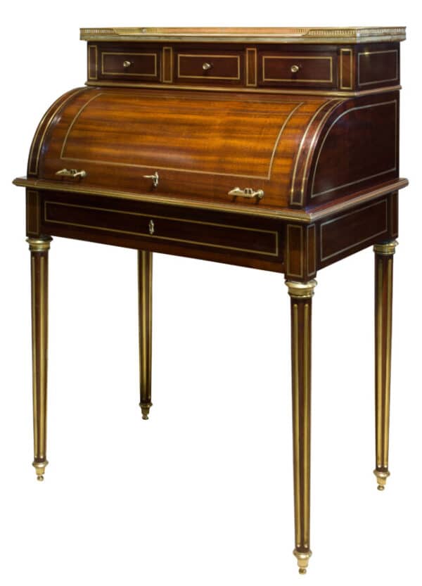 French 19thc Louis XVI style brass inlaid cylinder desk Antique Desks 3
