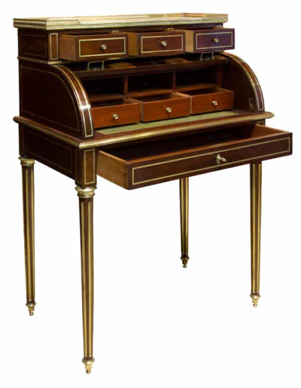 French 19thc Louis XVI style brass inlaid cylinder desk - Image 2