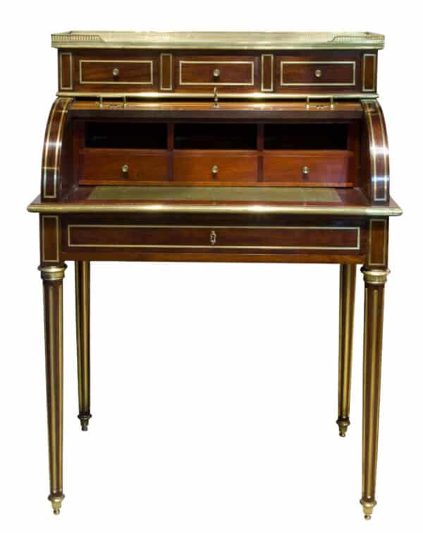 French 19thc Louis XVI style brass inlaid cylinder desk - Image 3