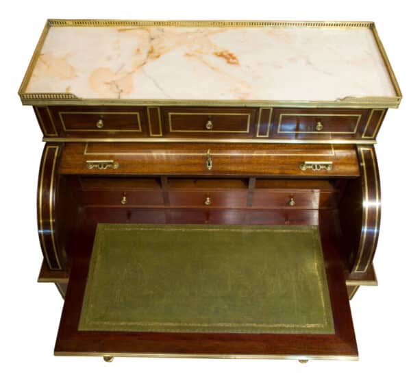 French 19thc Louis XVI style brass inlaid cylinder desk - Image 5