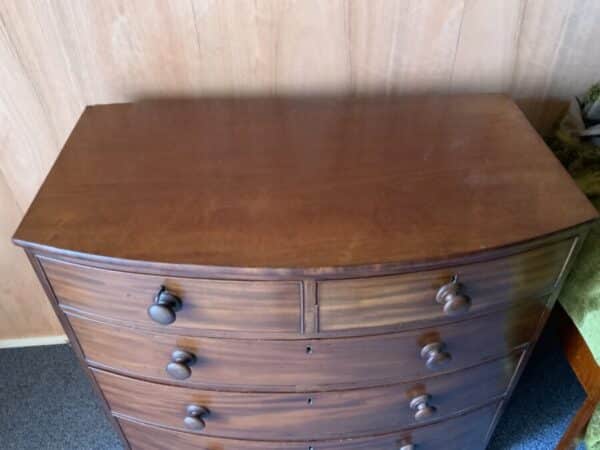 Georgian Bow fronted mahogany chest of two over three drawers Antique Chest Of Drawers 5