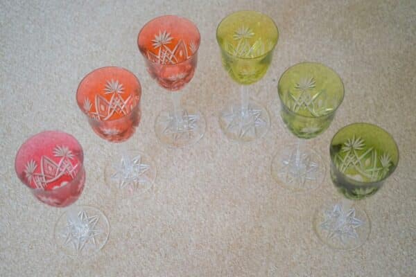 SALE – A Vintage Ornate Set of Six Bavarian Colour Hock Glasses Bavarian Glass Antique Glassware 4
