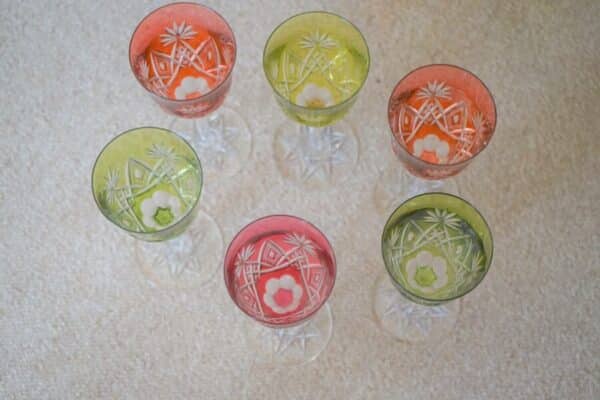 SALE - A Vintage Ornate Set of Six Bavarian Colour Hock Glasses - Image 4