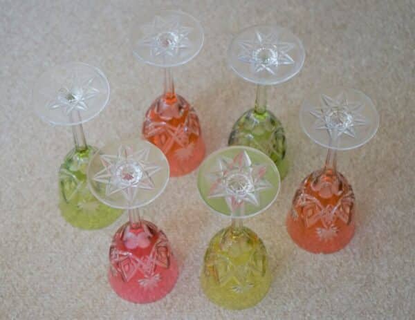 SALE - A Vintage Ornate Set of Six Bavarian Colour Hock Glasses - Image 3